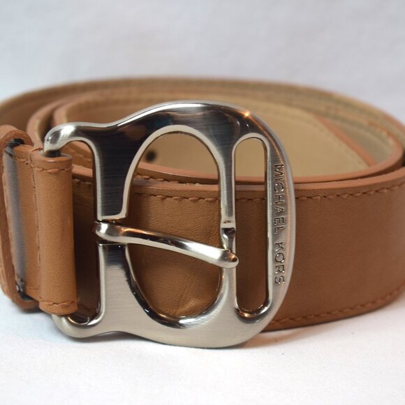 Michael Kors Women Medium Light Brown  Leather Belt Silver Buckle 553811 - Picture 1 of 5